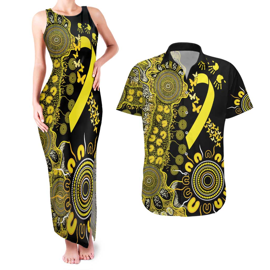 Sarcoma Awareness Personalised Couples Matching Tank Maxi Dress and Hawaiian Shirt Aboriginal Ribbon Dot Painting