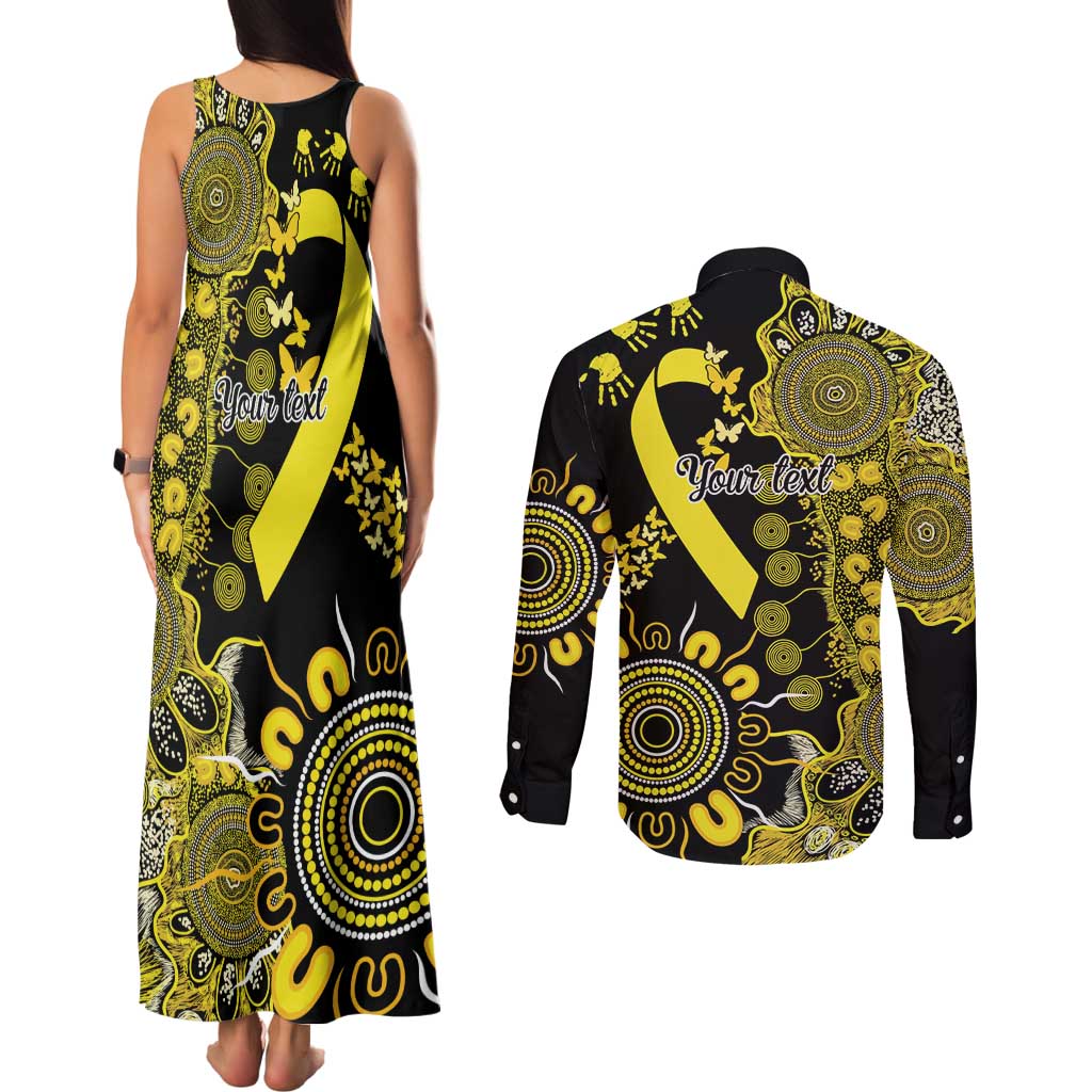 Sarcoma Awareness Personalised Couples Matching Tank Maxi Dress and Long Sleeve Button Shirt Aboriginal Ribbon Dot Painting