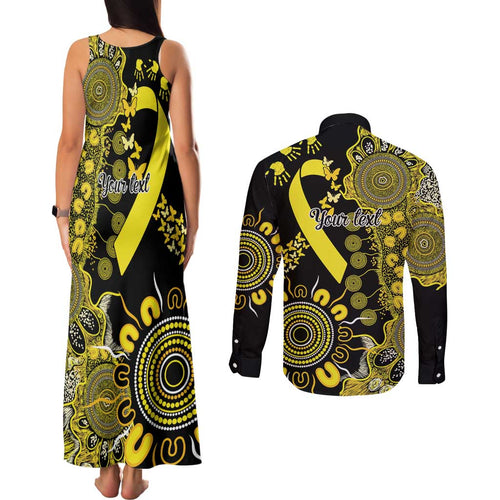 Sarcoma Awareness Personalised Couples Matching Tank Maxi Dress and Long Sleeve Button Shirt Aboriginal Ribbon Dot Painting