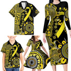 Sarcoma Awareness Personalised Family Matching Long Sleeve Bodycon Dress and Hawaiian Shirt Aboriginal Ribbon Dot Painting