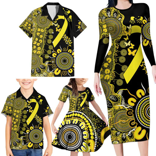 Sarcoma Awareness Personalised Family Matching Long Sleeve Bodycon Dress and Hawaiian Shirt Aboriginal Ribbon Dot Painting