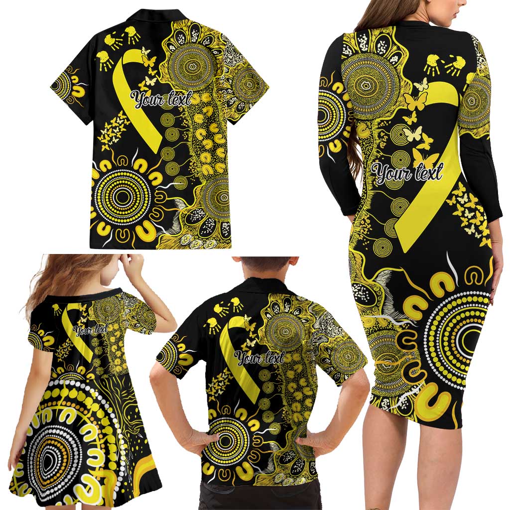 Sarcoma Awareness Personalised Family Matching Long Sleeve Bodycon Dress and Hawaiian Shirt Aboriginal Ribbon Dot Painting