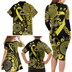 Sarcoma Awareness Personalised Family Matching Long Sleeve Bodycon Dress and Hawaiian Shirt Aboriginal Ribbon Dot Painting