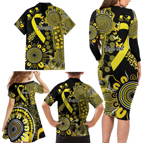 Sarcoma Awareness Personalised Family Matching Long Sleeve Bodycon Dress and Hawaiian Shirt Aboriginal Ribbon Dot Painting