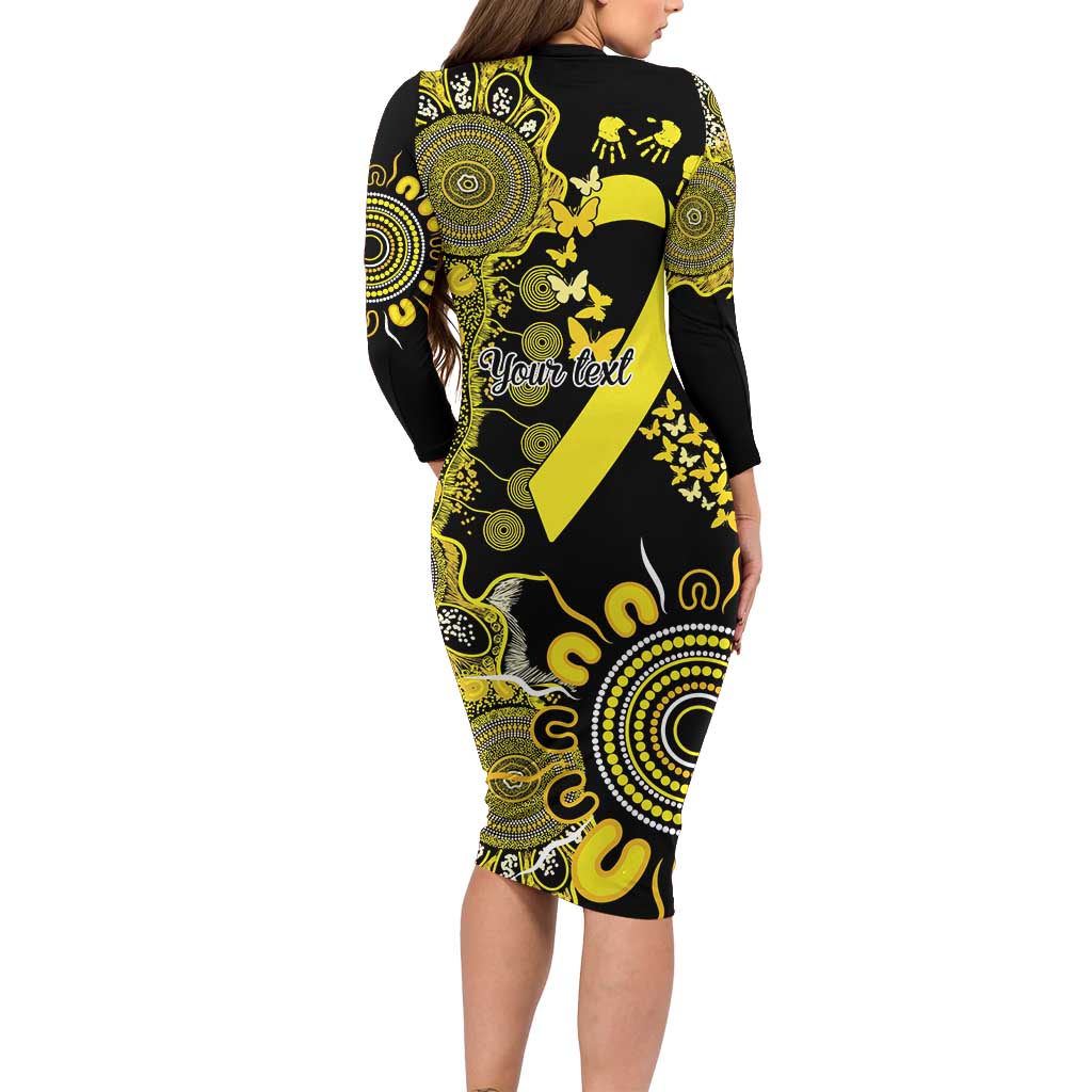 Sarcoma Awareness Personalised Family Matching Long Sleeve Bodycon Dress and Hawaiian Shirt Aboriginal Ribbon Dot Painting