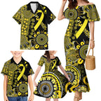 Sarcoma Awareness Personalised Family Matching Mermaid Dress and Hawaiian Shirt Aboriginal Ribbon Dot Painting