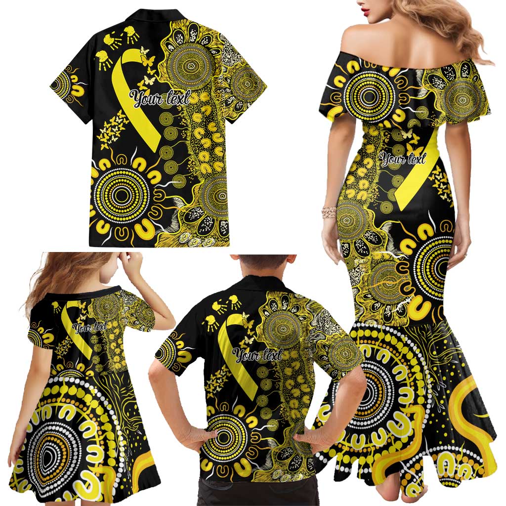 Sarcoma Awareness Personalised Family Matching Mermaid Dress and Hawaiian Shirt Aboriginal Ribbon Dot Painting