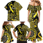 Sarcoma Awareness Personalised Family Matching Mermaid Dress and Hawaiian Shirt Aboriginal Ribbon Dot Painting