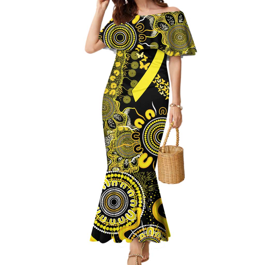 Sarcoma Awareness Personalised Family Matching Mermaid Dress and Hawaiian Shirt Aboriginal Ribbon Dot Painting