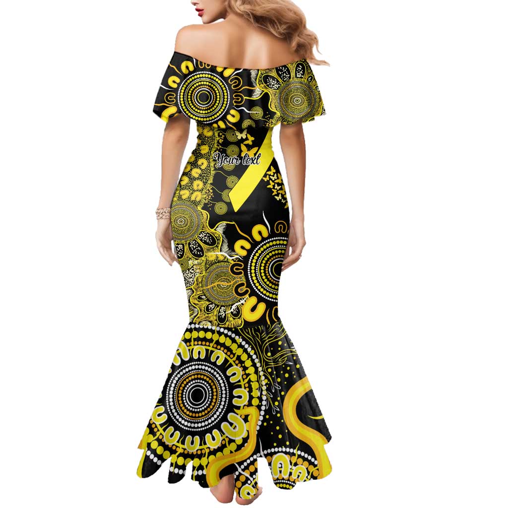 Sarcoma Awareness Personalised Family Matching Mermaid Dress and Hawaiian Shirt Aboriginal Ribbon Dot Painting