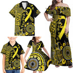 Sarcoma Awareness Personalised Family Matching Off Shoulder Maxi Dress and Hawaiian Shirt Aboriginal Ribbon Dot Painting