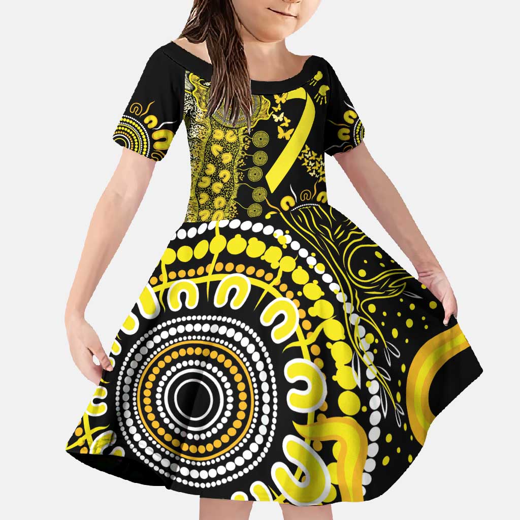 Sarcoma Awareness Personalised Family Matching Off Shoulder Maxi Dress and Hawaiian Shirt Aboriginal Ribbon Dot Painting