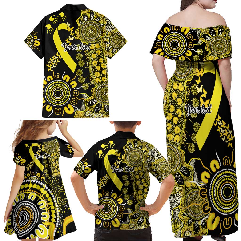 Sarcoma Awareness Personalised Family Matching Off Shoulder Maxi Dress and Hawaiian Shirt Aboriginal Ribbon Dot Painting