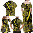 Sarcoma Awareness Personalised Family Matching Off Shoulder Maxi Dress and Hawaiian Shirt Aboriginal Ribbon Dot Painting