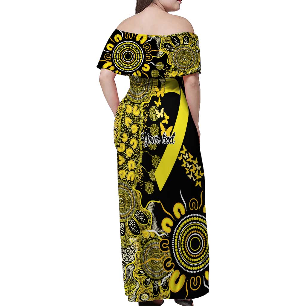 Sarcoma Awareness Personalised Family Matching Off Shoulder Maxi Dress and Hawaiian Shirt Aboriginal Ribbon Dot Painting