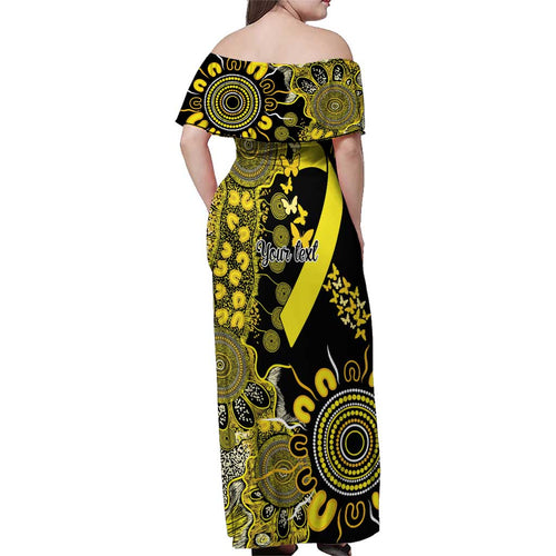 Sarcoma Awareness Personalised Family Matching Off Shoulder Maxi Dress and Hawaiian Shirt Aboriginal Ribbon Dot Painting