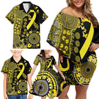 Sarcoma Awareness Personalised Family Matching Off Shoulder Short Dress and Hawaiian Shirt Aboriginal Ribbon Dot Painting