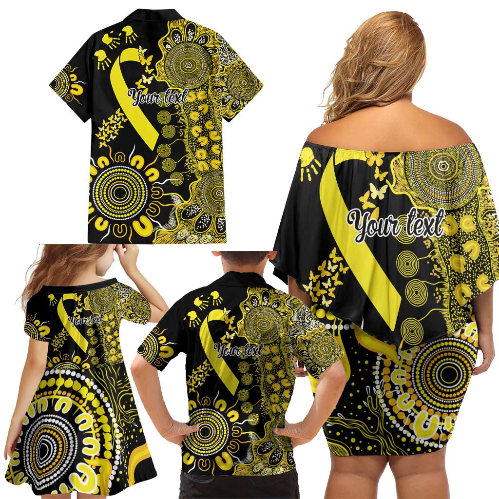 Sarcoma Awareness Personalised Family Matching Off Shoulder Short Dress and Hawaiian Shirt Aboriginal Ribbon Dot Painting