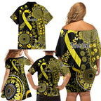 Sarcoma Awareness Personalised Family Matching Off Shoulder Short Dress and Hawaiian Shirt Aboriginal Ribbon Dot Painting