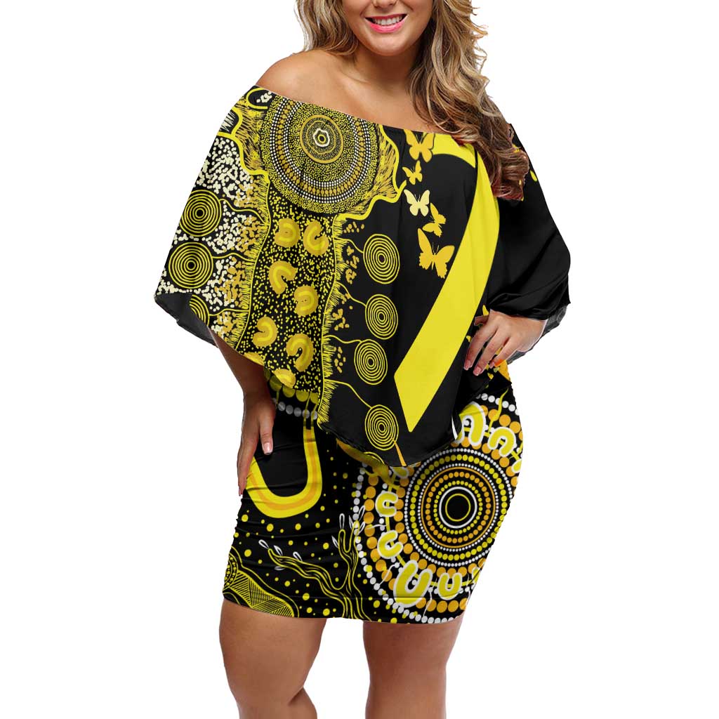 Sarcoma Awareness Personalised Family Matching Off Shoulder Short Dress and Hawaiian Shirt Aboriginal Ribbon Dot Painting