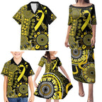 Sarcoma Awareness Personalised Family Matching Puletasi and Hawaiian Shirt Aboriginal Ribbon Dot Painting