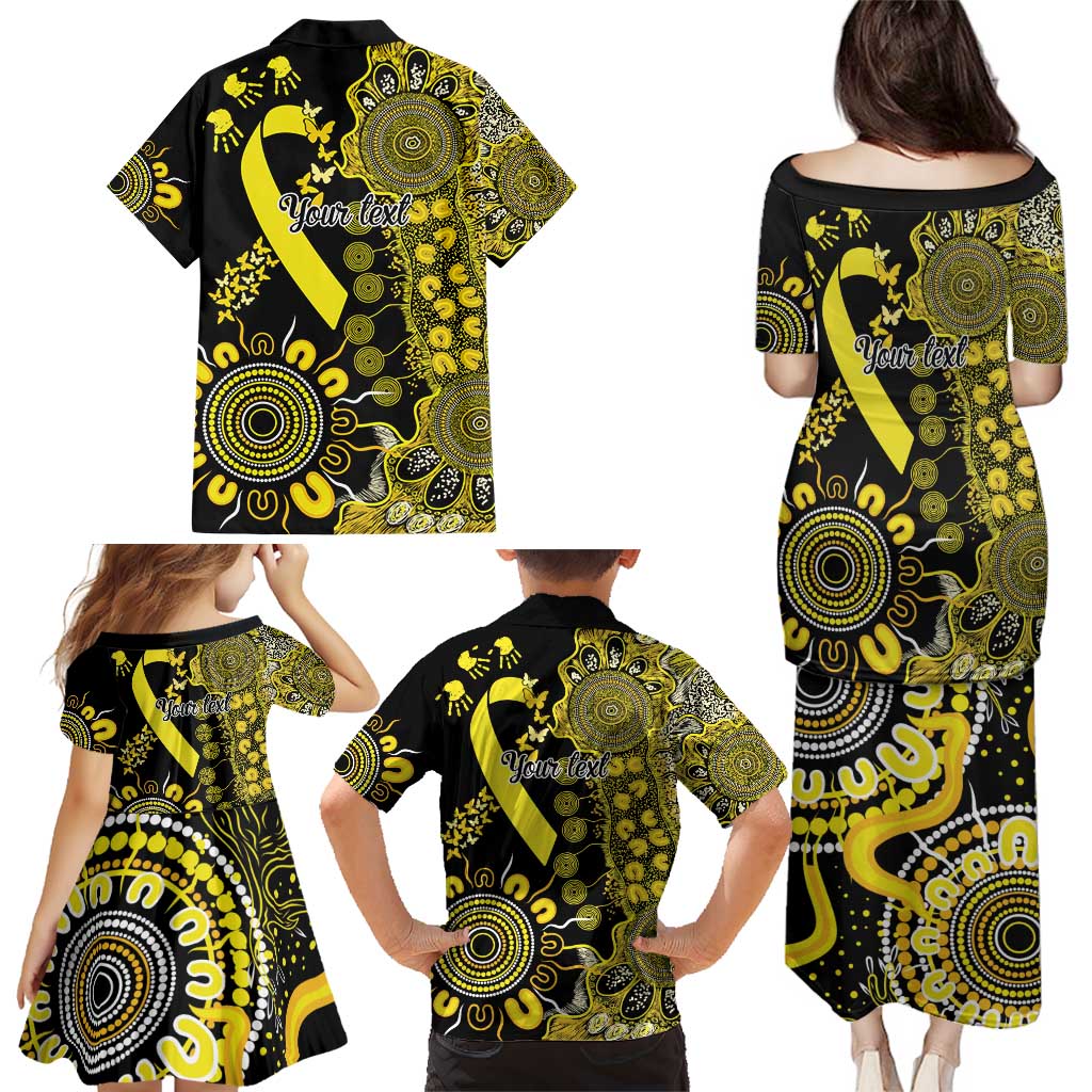 Sarcoma Awareness Personalised Family Matching Puletasi and Hawaiian Shirt Aboriginal Ribbon Dot Painting