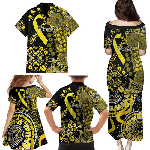 Sarcoma Awareness Personalised Family Matching Puletasi and Hawaiian Shirt Aboriginal Ribbon Dot Painting