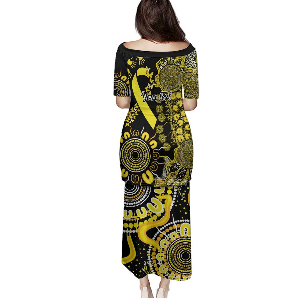Sarcoma Awareness Personalised Family Matching Puletasi and Hawaiian Shirt Aboriginal Ribbon Dot Painting