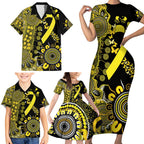 Sarcoma Awareness Personalised Family Matching Short Sleeve Bodycon Dress and Hawaiian Shirt Aboriginal Ribbon Dot Painting
