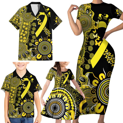 Sarcoma Awareness Personalised Family Matching Short Sleeve Bodycon Dress and Hawaiian Shirt Aboriginal Ribbon Dot Painting