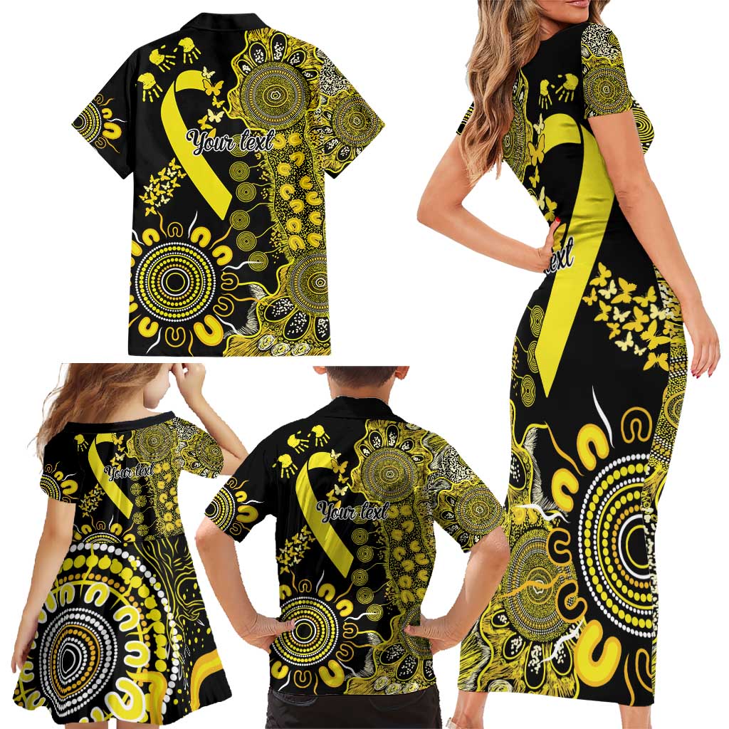 Sarcoma Awareness Personalised Family Matching Short Sleeve Bodycon Dress and Hawaiian Shirt Aboriginal Ribbon Dot Painting