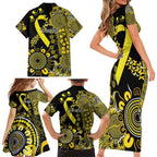 Sarcoma Awareness Personalised Family Matching Short Sleeve Bodycon Dress and Hawaiian Shirt Aboriginal Ribbon Dot Painting