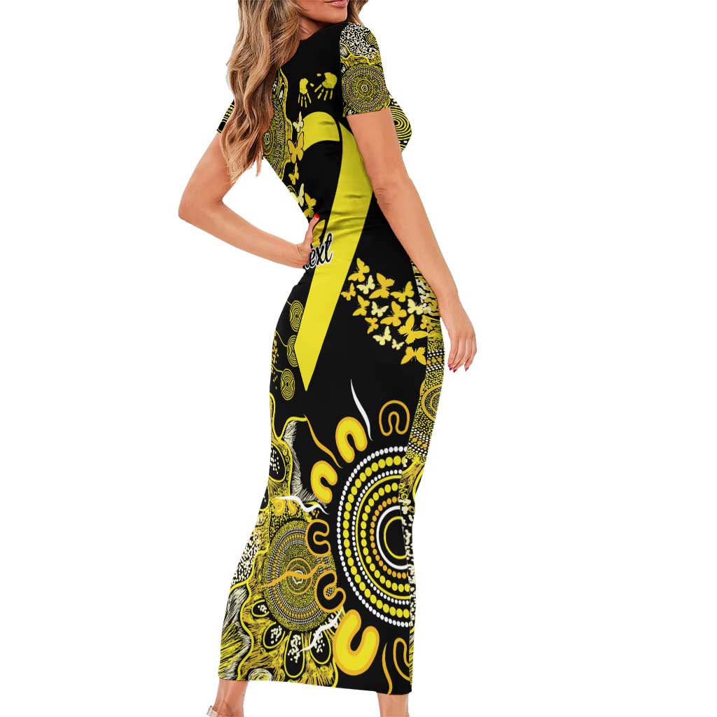 Sarcoma Awareness Personalised Family Matching Short Sleeve Bodycon Dress and Hawaiian Shirt Aboriginal Ribbon Dot Painting
