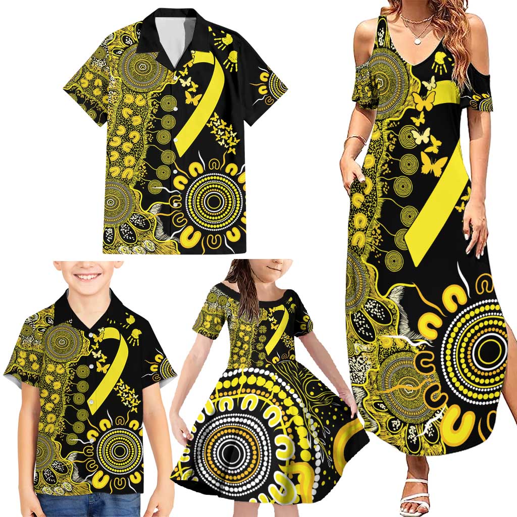 Sarcoma Awareness Personalised Family Matching Summer Maxi Dress and Hawaiian Shirt Aboriginal Ribbon Dot Painting
