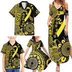 Sarcoma Awareness Personalised Family Matching Summer Maxi Dress and Hawaiian Shirt Aboriginal Ribbon Dot Painting