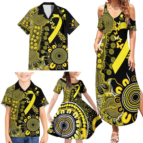 Sarcoma Awareness Personalised Family Matching Summer Maxi Dress and Hawaiian Shirt Aboriginal Ribbon Dot Painting