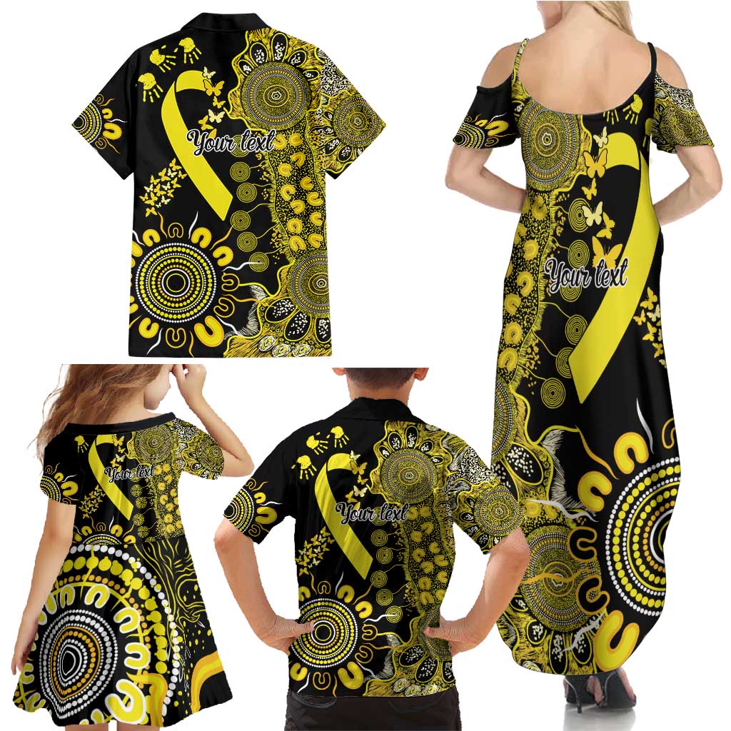 Sarcoma Awareness Personalised Family Matching Summer Maxi Dress and Hawaiian Shirt Aboriginal Ribbon Dot Painting