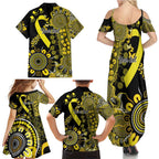 Sarcoma Awareness Personalised Family Matching Summer Maxi Dress and Hawaiian Shirt Aboriginal Ribbon Dot Painting