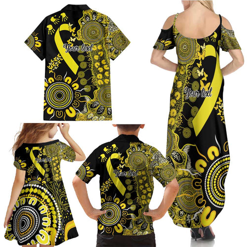 Sarcoma Awareness Personalised Family Matching Summer Maxi Dress and Hawaiian Shirt Aboriginal Ribbon Dot Painting