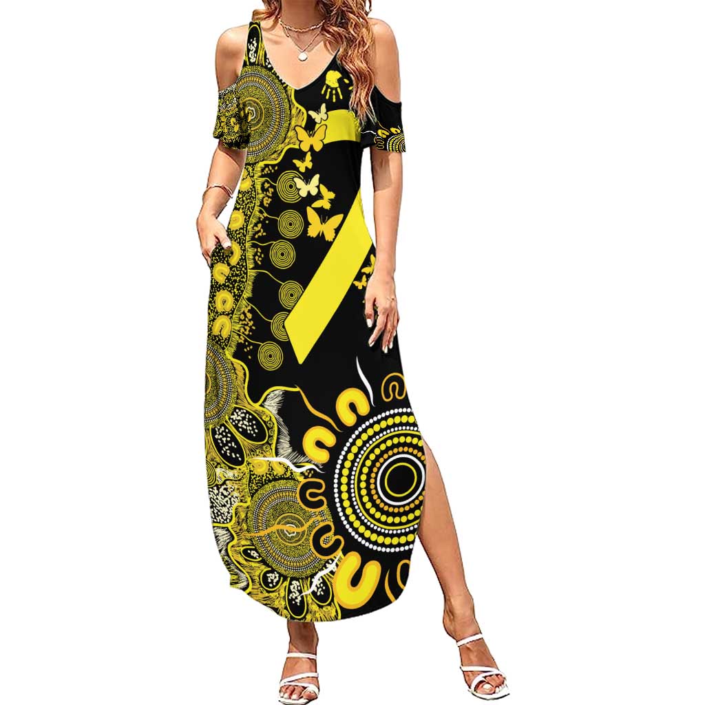 Sarcoma Awareness Personalised Family Matching Summer Maxi Dress and Hawaiian Shirt Aboriginal Ribbon Dot Painting
