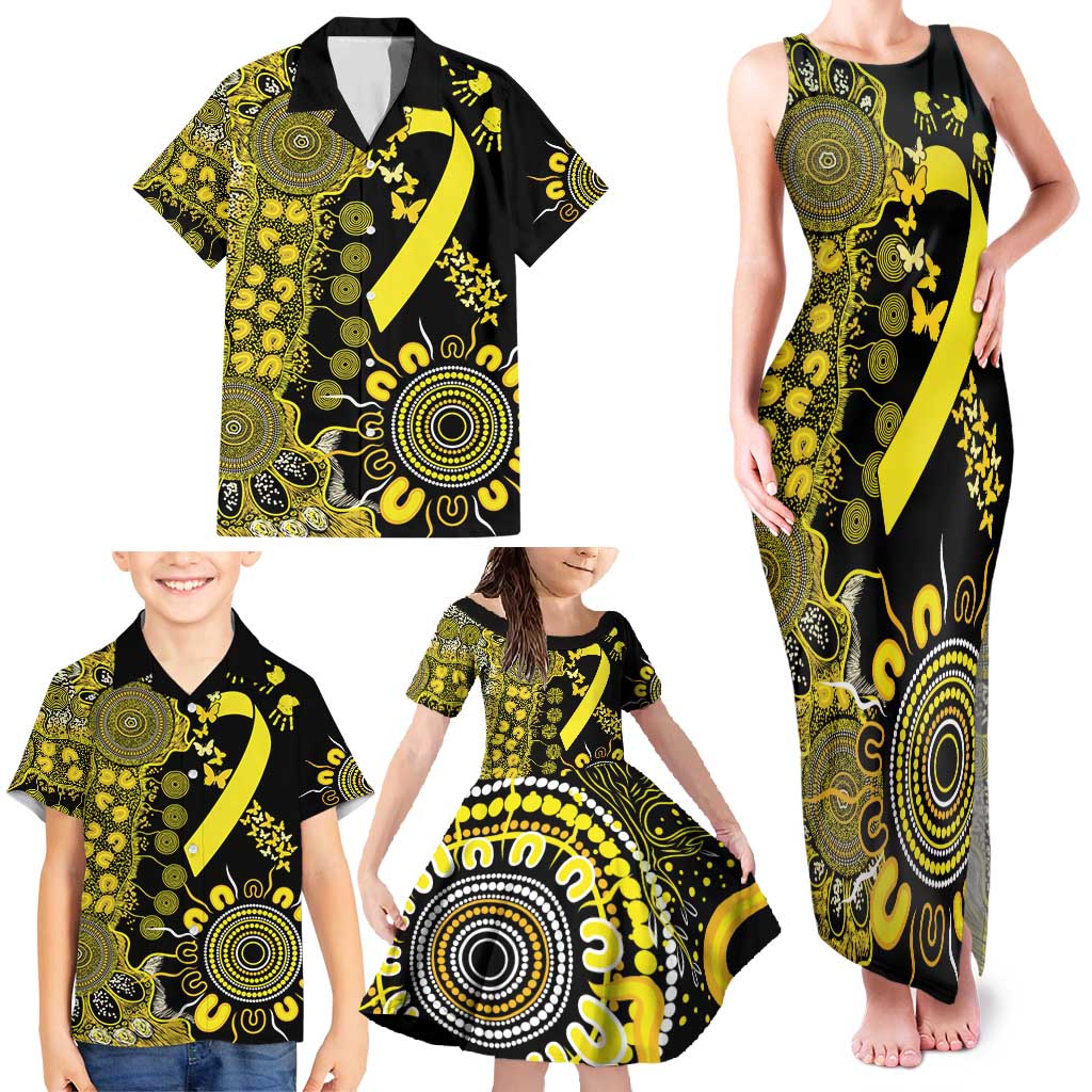 Sarcoma Awareness Personalised Family Matching Tank Maxi Dress and Hawaiian Shirt Aboriginal Ribbon Dot Painting