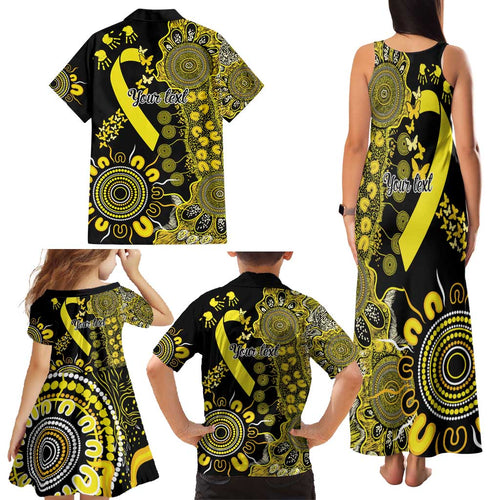 Sarcoma Awareness Personalised Family Matching Tank Maxi Dress and Hawaiian Shirt Aboriginal Ribbon Dot Painting