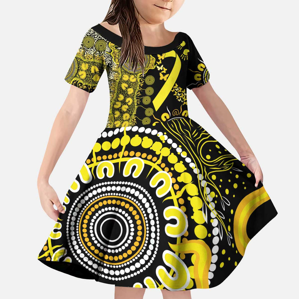 Sarcoma Awareness Personalised Kid Short Sleeve Dress Aboriginal Ribbon Dot Painting