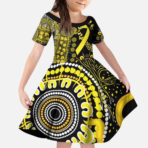 Sarcoma Awareness Personalised Kid Short Sleeve Dress Aboriginal Ribbon Dot Painting