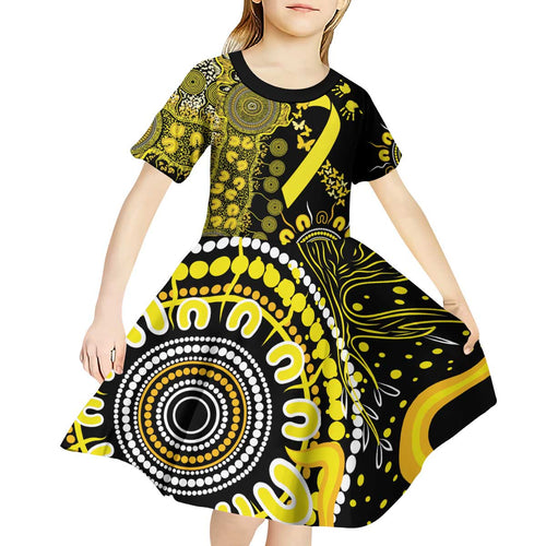 Sarcoma Awareness Personalised Kid Short Sleeve Dress Aboriginal Ribbon Dot Painting
