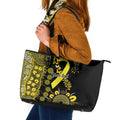 Sarcoma Awareness Personalised Leather Tote Bag Aboriginal Ribbon Dot Painting