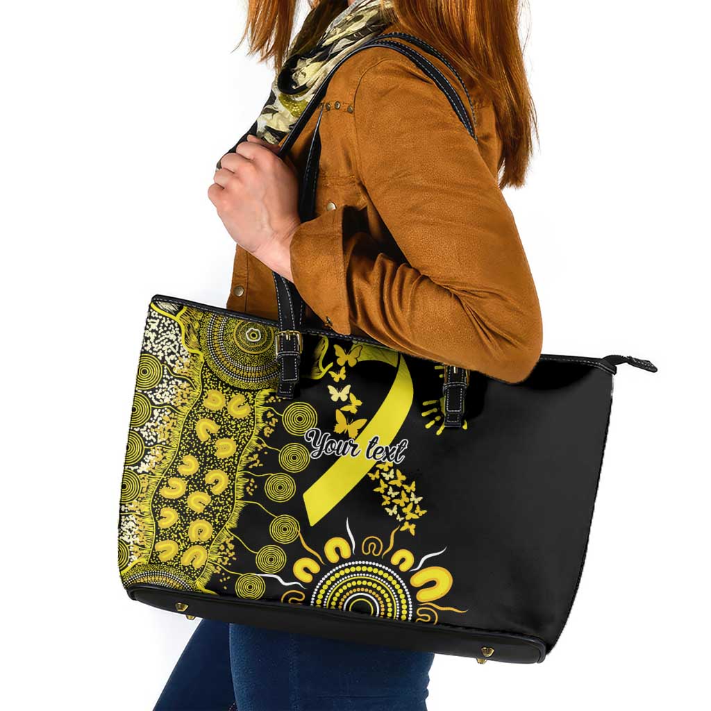 Sarcoma Awareness Personalised Leather Tote Bag Aboriginal Ribbon Dot Painting