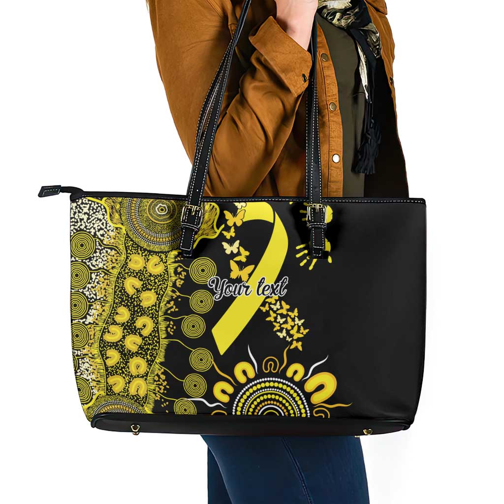 Sarcoma Awareness Personalised Leather Tote Bag Aboriginal Ribbon Dot Painting
