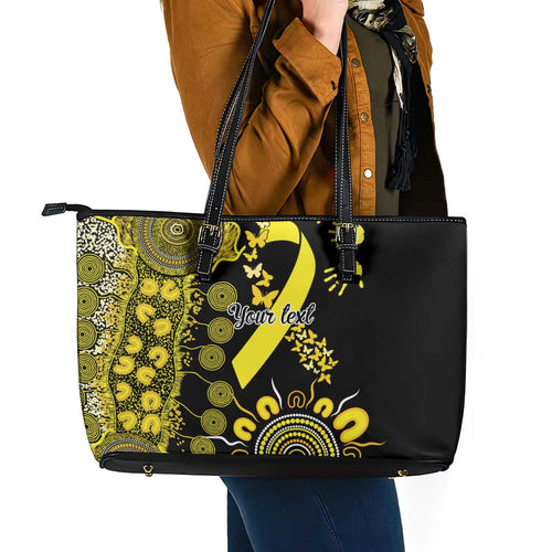 Sarcoma Awareness Personalised Leather Tote Bag Aboriginal Ribbon Dot Painting