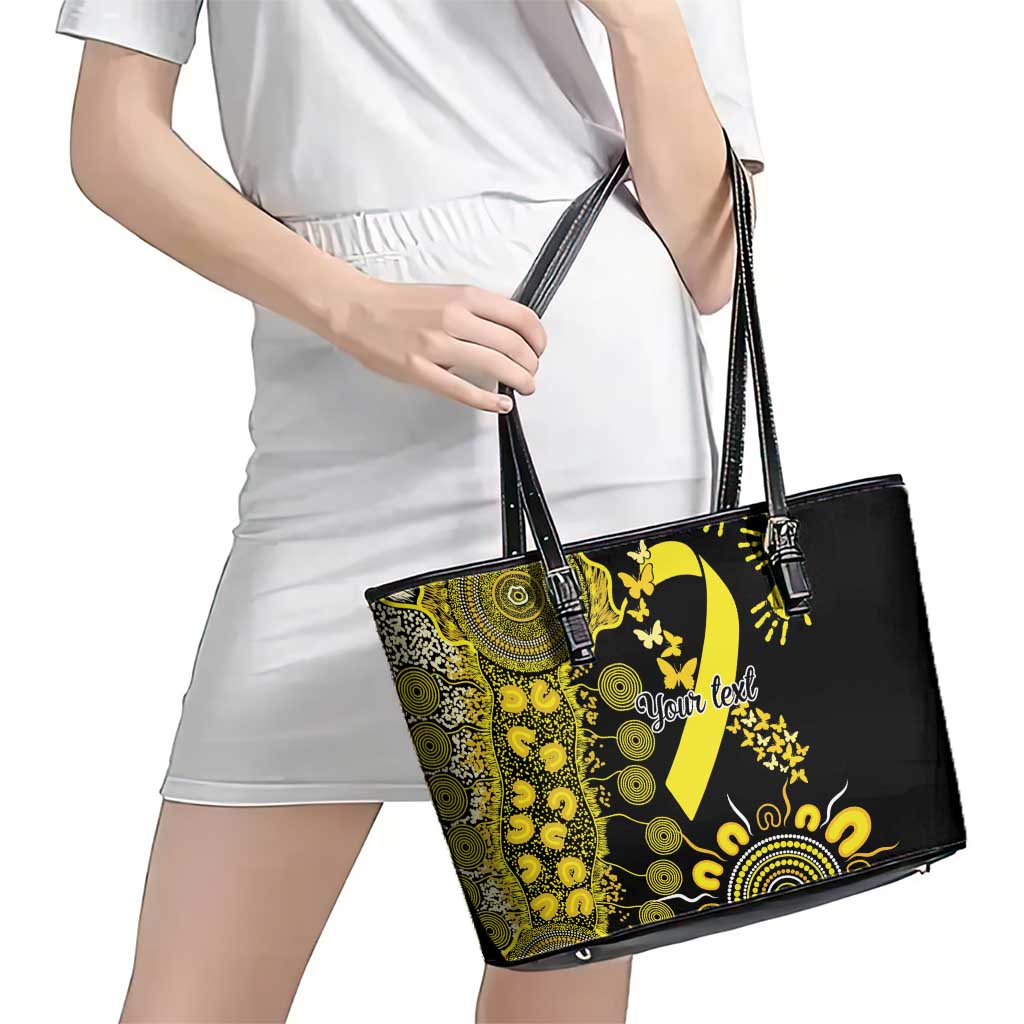 Sarcoma Awareness Personalised Leather Tote Bag Aboriginal Ribbon Dot Painting
